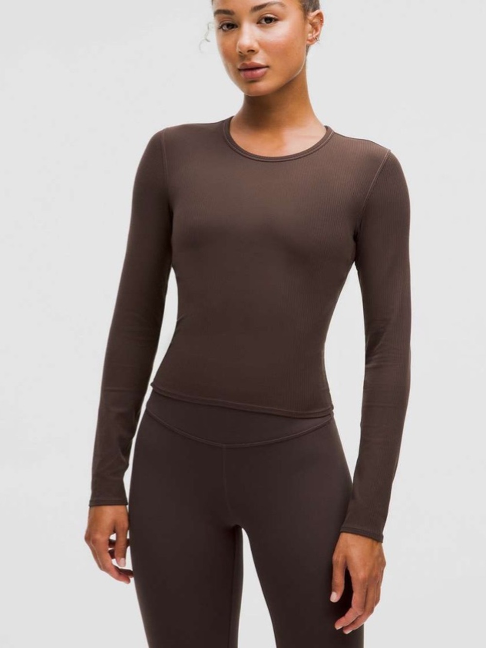 Lululemon All It Takes Back-Twist Ribbed Long-Sleeve Shirt – Espresso Size 10